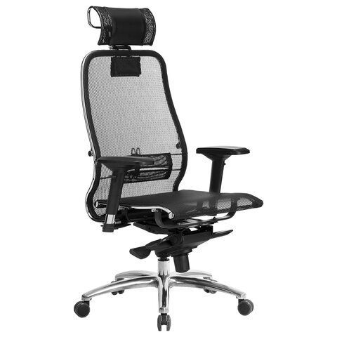 Кресло офисное МЕТТА &quot;SAMURAI&quot; S-3.04, с подголовником, сверхпрочная ткань-сетка, черное