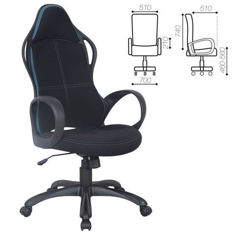 Кресло офисное BRABIX PREMIUM &quot;Force EX-516&quot;, ткань, черное/вставки синие, 531572