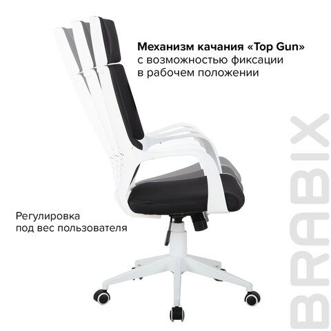 Кресло офисное BRABIX PREMIUM &quot;Prime EX-515&quot;, пластик белый, ткань, черное, 531812