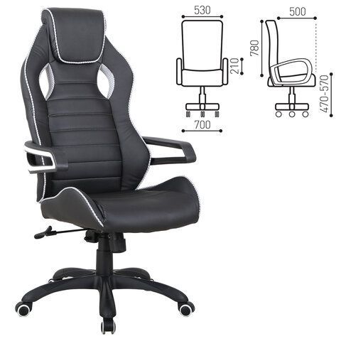 Кресло компьютерное BRABIX &quot;Techno Pro GM-003&quot;, экокожа, черное/серое, вставки серые, 531814