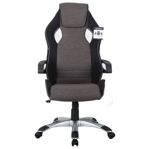 Кресло компьютерное BRABIX &quot;Techno GM-002&quot;, ткань, черное/серое, вставки белые, 531815