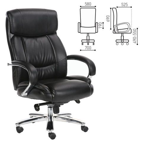 Кресло офисное BRABIX PREMIUM &quot;Direct EX-580&quot;, хром, рециклированная кожа, черное, 531824