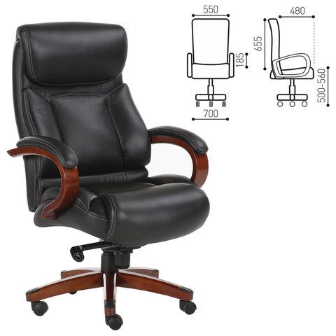 Кресло из натуральной кожи BRABIX PREMIUM &quot;Infinity EX-707&quot;, дерево, черное, 531826