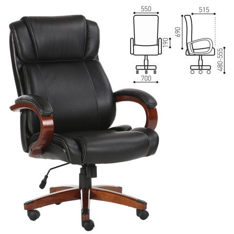Кресло офисное BRABIX PREMIUM &quot;Magnum EX-701&quot;, дерево, рециклированная кожа, черное, 531827