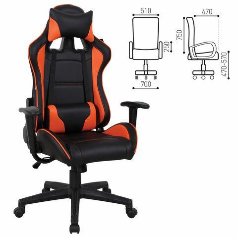 Кресло компьютерное BRABIX &quot;GT Racer GM-100&quot;, две подушки, экокожа, черное/оранжевое, 531925