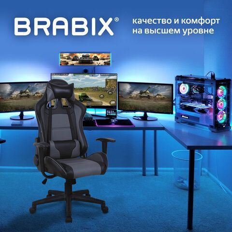 Кресло компьютерное BRABIX &quot;GT Racer GM-100&quot;, две подушки, экокожа, черное/серое, 531926