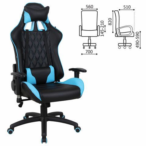 Кресло компьютерное BRABIX &quot;GT Master GM-110&quot;, две подушки, экокожа, черное/голубое, 531928