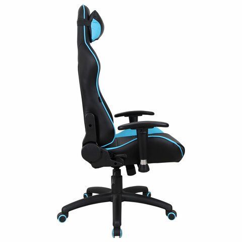 Кресло компьютерное BRABIX &quot;GT Master GM-110&quot;, две подушки, экокожа, черное/голубое, 531928