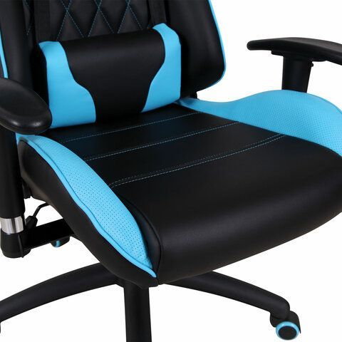Кресло компьютерное BRABIX &quot;GT Master GM-110&quot;, две подушки, экокожа, черное/голубое, 531928