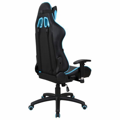 Кресло компьютерное BRABIX &quot;GT Master GM-110&quot;, две подушки, экокожа, черное/голубое, 531928
