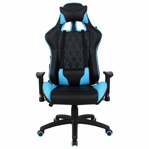 Кресло компьютерное BRABIX &quot;GT Master GM-110&quot;, две подушки, экокожа, черное/голубое, 531928