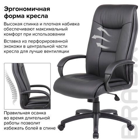 Кресло офисное BRABIX PREMIUM &quot;Work EX-513&quot;, экокожа, черное, 531943