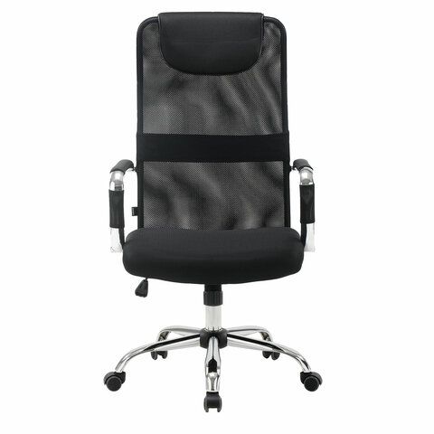 Кресло офисное BRABIX &quot;Fit EX-514&quot;, с подголовником, хром, черное, 531949