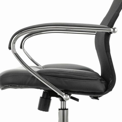 Кресло офисное BRABIX PREMIUM &quot;Stalker EX-608 CH&quot;, хром, ткань-сетка/кожзам, черное, 532091