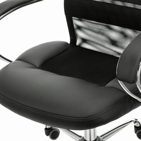 Кресло офисное BRABIX PREMIUM &quot;Stalker EX-608 CH&quot;, хром, ткань-сетка/кожзам, черное, 532091