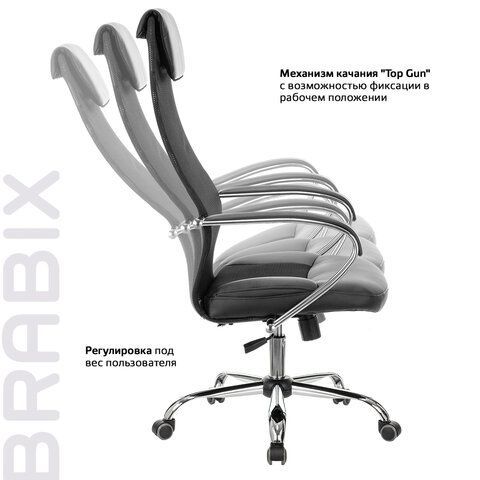 Кресло офисное BRABIX PREMIUM &quot;Stalker EX-608 CH&quot;, хром, ткань-сетка/кожзам, черное, 532091