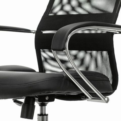Кресло офисное BRABIX PREMIUM &quot;Stalker EX-608 CH&quot;, хром, ткань-сетка/кожзам, черное, 532091