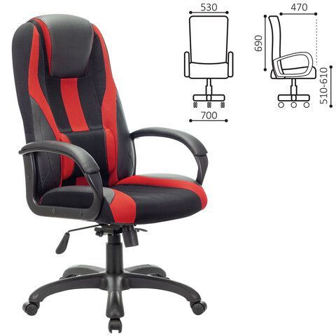 Кресло компьютерное BRABIX PREMIUM &quot;Rapid GM-102&quot;, экокожа/ткань, черное/красное, 532107