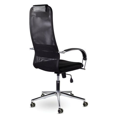 Кресло офисное BRABIX &quot;Pilot EX-610 CH&quot; premium, хром, ткань-сетка, черное, 532417