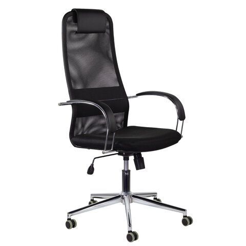 Кресло офисное BRABIX &quot;Pilot EX-610 CH&quot; premium, хром, ткань-сетка, черное, 532417