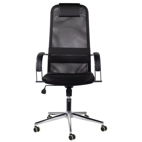 Кресло офисное BRABIX &quot;Pilot EX-610 CH&quot; premium, хром, ткань-сетка, черное, 532417
