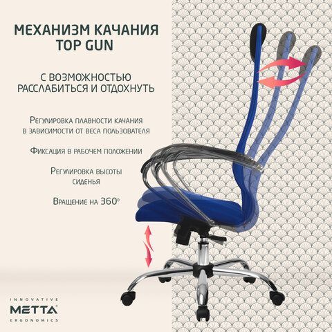 Кресло офисное МЕТТА &quot;SU-B-8&quot; хром, ткань-сетка, сиденье мягкое, синее