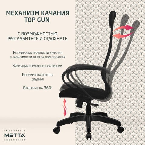 Кресло офисное МЕТТА &quot;SU-B-8&quot; пластик, ткань-сетка, сиденье мягкое, черное