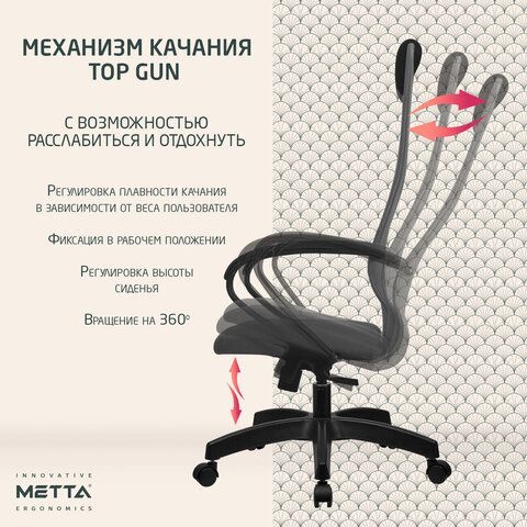 Кресло офисное МЕТТА &quot;SU-B-8&quot; пластик, ткань-сетка, сиденье мягкое, светло-серое