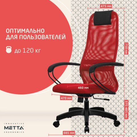 Кресло офисное МЕТТА &quot;SU-B-8&quot; пластик, ткань-сетка, сиденье мягкое, красное