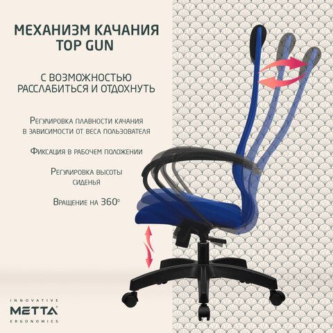 Кресло офисное МЕТТА &quot;SU-B-8&quot; пластик, ткань-сетка, сиденье мягкое, синее