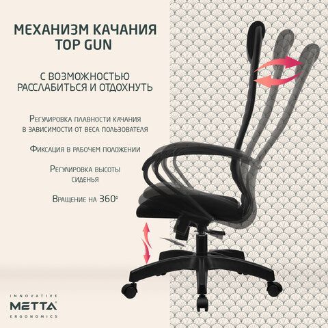 Кресло офисное МЕТТА &quot;SU-B-10&quot; пластик, ткань-сетка, сиденье и спинка мягкие, черное
