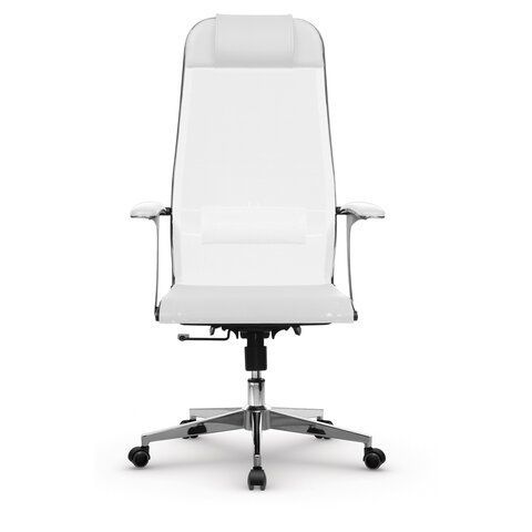 Кресло офисное МЕТТА &quot;К-4-Т&quot; хром, прочная сетка, сиденье и спинка регулируемые, белое