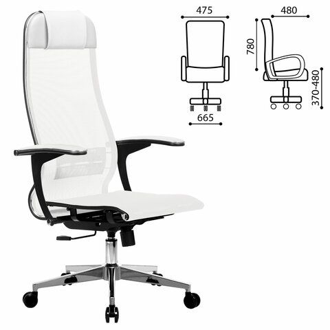 Кресло офисное МЕТТА &quot;К-4-Т&quot; хром, прочная сетка, сиденье и спинка регулируемые, белое