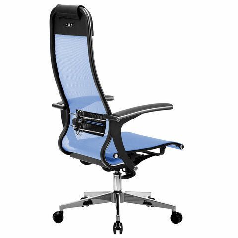 Кресло офисное МЕТТА &quot;К-4-Т&quot; хром, прочная сетка, сиденье и спинка регулируемые, голубое