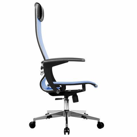 Кресло офисное МЕТТА &quot;К-4-Т&quot; хром, прочная сетка, сиденье и спинка регулируемые, голубое