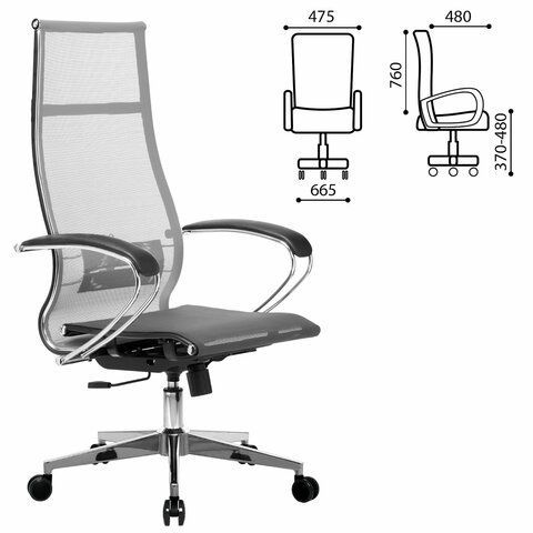 Кресло офисное МЕТТА &quot;К-7&quot; хром, прочная сетка, сиденье и спинка регулируемые, серое