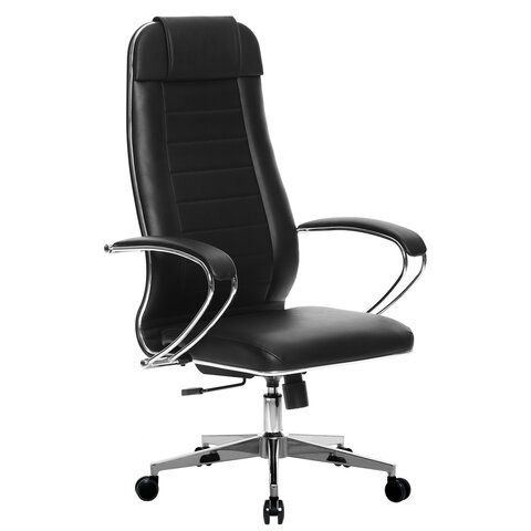 Кресло офисное МЕТТА &quot;К-29&quot; хром, экокожа, сиденье и спинка мягкие, черное