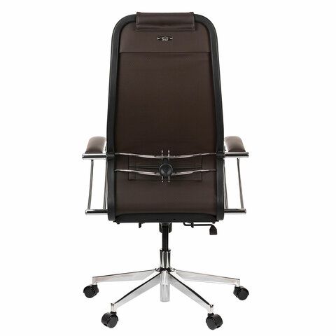 Кресло офисное МЕТТА &quot;К-29&quot; хром, экокожа, сиденье и спинка мягкие, темно-коричневое