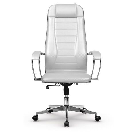 Кресло офисное МЕТТА &quot;К-31&quot; хром, экокожа, сиденье и спинка мягкие, белое