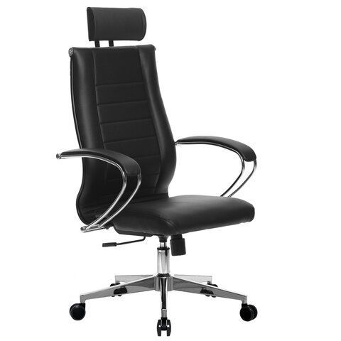 Кресло офисное МЕТТА &quot;К-32&quot; хром, экокожа, подголовник, сиденье и спинка мягкие, черное
