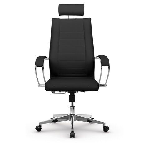 Кресло офисное МЕТТА &quot;К-32&quot; хром, экокожа, подголовник, сиденье и спинка мягкие, черное