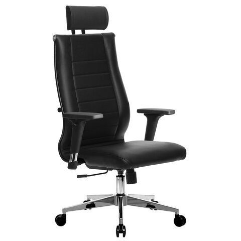 Кресло офисное МЕТТА &quot;К-32-2D&quot; хром, экокожа, подголовник, сиденье и спинка мягкие, черное