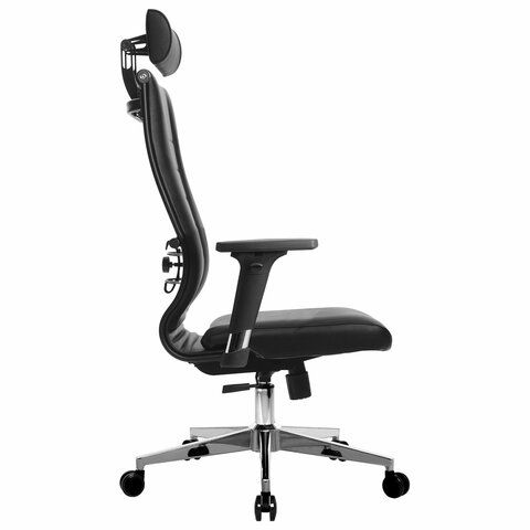 Кресло офисное МЕТТА &quot;К-32-2D&quot; хром, экокожа, подголовник, сиденье и спинка мягкие, черное