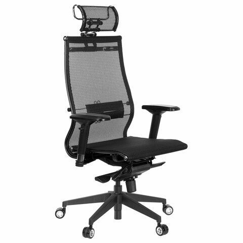 Кресло офисное МЕТТА &quot;SAMURAI&quot; Black Edition, сверхпрочная сетка, регулируемое, черное