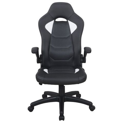 Кресло компьютерное BRABIX &quot;Skill GM-005&quot;, откидные подлокотники, экокожа, черное/белое, 532493