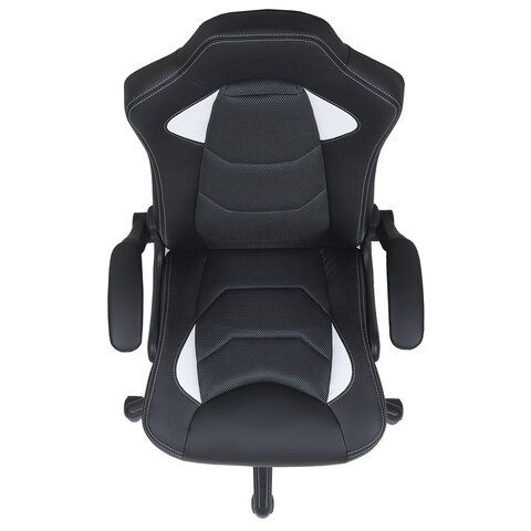 Кресло компьютерное BRABIX &quot;Skill GM-005&quot;, откидные подлокотники, экокожа, черное/белое, 532493