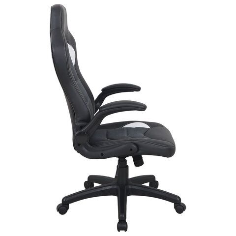 Кресло компьютерное BRABIX &quot;Skill GM-005&quot;, откидные подлокотники, экокожа, черное/белое, 532493