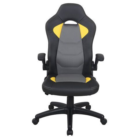 Кресло компьютерное BRABIX &quot;Skill GM-005&quot;, откидные подлокотники, экокожа, черное/желтое, 532494