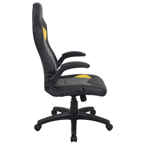 Кресло компьютерное BRABIX &quot;Skill GM-005&quot;, откидные подлокотники, экокожа, черное/желтое, 532494