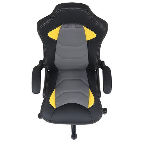 Кресло компьютерное BRABIX &quot;Skill GM-005&quot;, откидные подлокотники, экокожа, черное/желтое, 532494